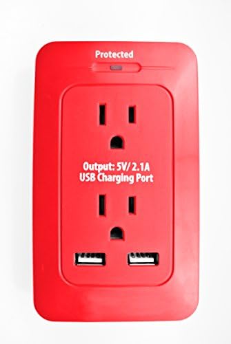 Rebelite 2 Outlet Surge Wall Tap w/ Dual USB Ports for iPhone, iPad, iPod, Samsung Galaxy, Android Phones, &amp; Other Phones, Tablets, mp3 Players &amp; Any Other Electronic Device (Rebel Red)