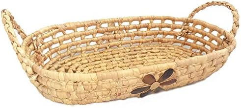 Rounded Rectangle Water Hyacinth Basket with Handles