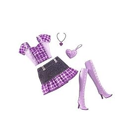 Barbie Fashion Outfit for Barbie & Friends- lavender polka dot blouse and skirt with denim body