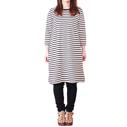 (パネットマーケット)panet-market ４カラー ７分袖 上品な ナチュラルボーダー柄ワンピース