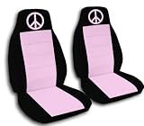 2 Black and sweet pink "Peace" car seat covers for a 2002 Toyota Camry.