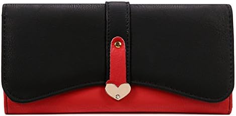 Womens Wallet Double Colored Heart Shaped Metal Buckle Messenger Flap Open Wallets