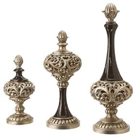Pack of 6 Open-Scroll Black and Silver Table Top Finials by CC Home Furnishings