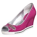BCBGirls Women's Cally Peep Toe Wedge,Berry Punch,9 M