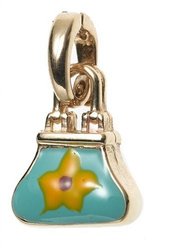 14k Yellow Gold Aqua Enamel Purse Charm