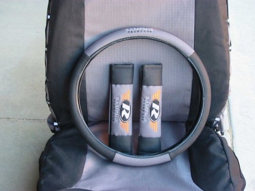 Rampage Products Interior Comfort Combo PacksNeopreneFrontJeepWrangler2003 to 2006Front -Black & Grey -Neoprene Seat Covers, 2 Belt pads, Steering wheel cover