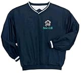 Custom embroidered mean face soccer ball design on nylon windshirt