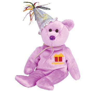 TY Beanie Baby - FEBRUARY the Teddy Birthday Bear (w/ hat)