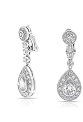 Bling Jewelry CZ Teardrop Bridal Drop Chandelier Earrings Clip On Rhodium Plated