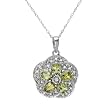 Necklace With 0.90ctw Precious Stones - Genuine Diamonds and Peridots Made of White Gold Length 18in