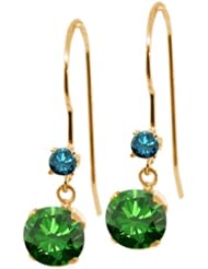 1.23 Ct Round Green Diamond Blue Diamond 14K Yellow Gold Earrings