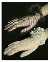 Crochet Cotton 2-Button Shortie with sheer pleated flower Bridal Wedding Formal Prom Glove