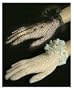 Crochet Cotton 2-Button Shortie with sheer pleated flower Bridal Wedding Formal Prom Glove
