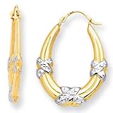 14k Two-Tone Diamond-cut Oval X Hoop Earrings