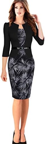 Eli FashionTM False Two-piece Printing Splicing Business Formal Pencil Dress (M)