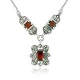 Sterling Silver Marcasite and Garnet Necklace, 17