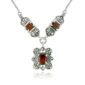 Sterling Silver Marcasite and Garnet Necklace, 17 by Amazon.com Collection