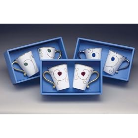 Box set of 2 bone china mugs, blue