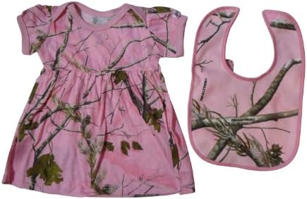 Realtree Dress & Bib 2PC Toddler & Baby Pink Camo Set - Sizes 3M thru 4T (Realtree Pink Mini Tunic Dress & Realtree APC Pink Bib, 6-12 Month Infant)