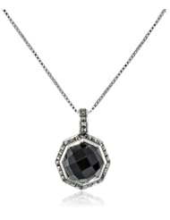 Judith Jack "Mini Octagons" Sterling Silver, Onyx and Marcasite Drop Pendant Necklace, 18"