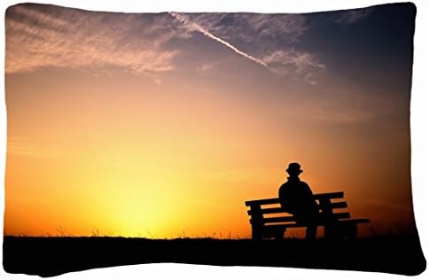 Queen Size Decorative PillowCase -Nature person silhouettes bench images evening decline sky