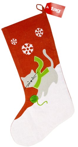 Tag 631493 Cat Holiday stocking with Appliqued and Embroidered Design