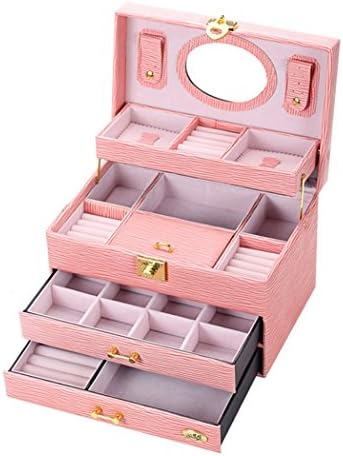 ORIGIA Three Layer PU Leather Jewelry Box Portable Travel Storage Case with Mirror and Drawers