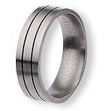 Enamel Grooved Flat Brushed Titanium Ring (7.0 mm) - Sizes 8-12