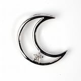 Sterling Silver Pendant - Cut-Out Cresent Moon With Star - Cubic Zerconia - 23mm Height