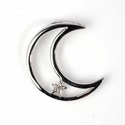 Sterling Silver Pendant - Cut-Out Cresent Moon With Star - Cubic Zerconia - 23mm Height