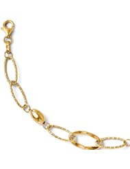 14k Yellow gold Leslies Polished and Textured Fancy Link Bracelet