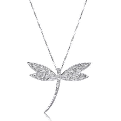 Sterling Silver 925 Cubic Zirconia CZ Dragonfly Pendant Necklace