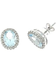 2.49CTW 14K White Gold Genuine Natural Aquamarine and Diamond Stud Earrings