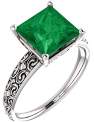 18K White Gold 8.00x8.00mm Princess Cut Chatham Created Emerald Ring -- LIFETIME WARRANTY