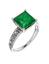 10K White Gold 8.00x8.00mm Princess Cut Chatham Created Emerald Ring -- LIFETIME WARRANTY