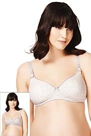 2 Pack Maternity Cotton Rich Padded Striped T-Shirt Nursing B-E Bras