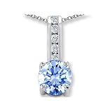 1.35 cttw 14k White Gold Plated Silver Created Aquamarine and Genuine White Topaz Pendant