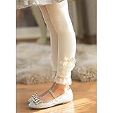 M.Z.L　 レギンス 薄手 コットン 綿　パンツ 夏服 子ども服 女の子　2歳 から 7歳 ぐらい　ストレッチ 伸縮性　ガールズ　可愛いリボン (130CM, クリーム色デザイン2)