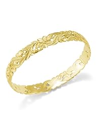 Plumeria Scroll 10mm Bracelet in 14K Yellow Gold - Size 7.5