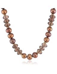 Gemstone Rondelle, Chocolate Potato Shape Freshwater Cultured Pearl with Gold over Silver Rondelle Beads and Clasp Necklace, 16"+2" Extender