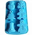 Allforhome 6 Cavities Christmas Bell Sknowman Tree Silicone Cake Baking Mold Cake Pan Muffin Cups Handmade Soap Moulds Biscuit Chocolate Ice Cube Tray DIY Mold