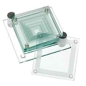 Global Decor Square Pattern Glass Coasters and Stand, Set of 6 by Global D�cor