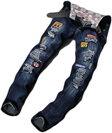 Hipster bob Men's Stitching Badges Washed Jeans 36 Deep Blue