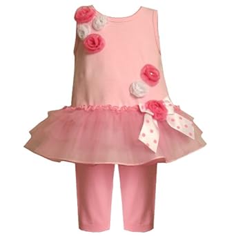 Bonnie Jean Baby/NEWBORN 3M-9M 2-Piece PINK SEQUIN MESH ROSETTE TULLE Top/Dress and Legging Outfit/Set