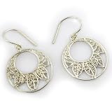 Silver Plated Brass Small Inverted Leaf Hollow Hook Earrings