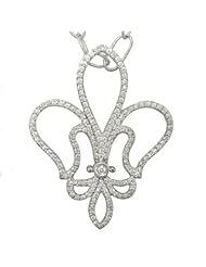 14k White Gold Fleur-de-Lis Diamond Pendant with Chain 16" (1.32cttw, F Color, VS Clarity)