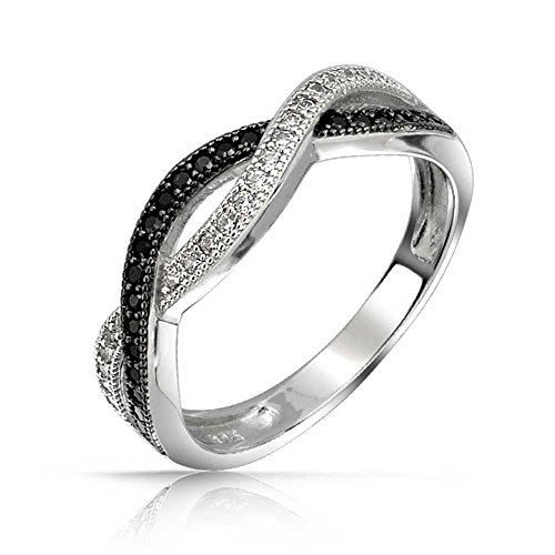 Bling Jewelry Sterling Silver White and Simulated Onyx CZ Pave Twist Infinity Band Ring