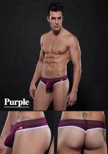 KIVEN Sexy Men's Low Rise Bikinis Thong G-string Underwear Enhance Bulge Pouch T-back sexy g-string for men (M, PURPLE)