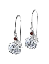 2.04 Ct Round H/I Diamond Red Garnet 14K White Gold Earrings