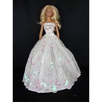 White Strapless Ball Gown with Pearlized Sequins Made to Fit the Barbie Doll